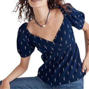 Madewell Navy Patterned Blouse NWT